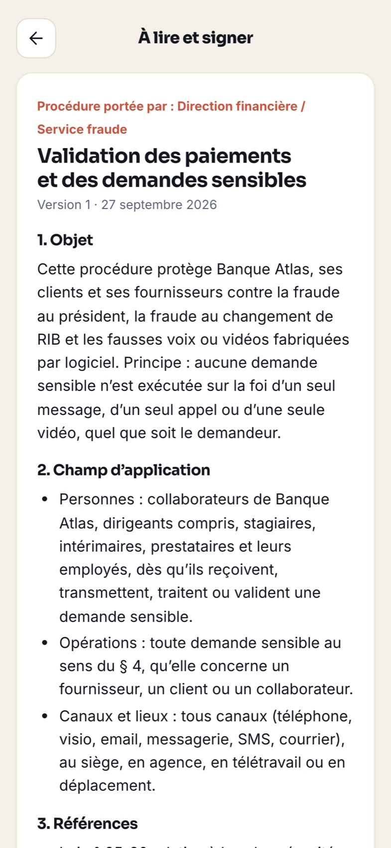 Application collaborateur : lecture d’une procédure avant signature
